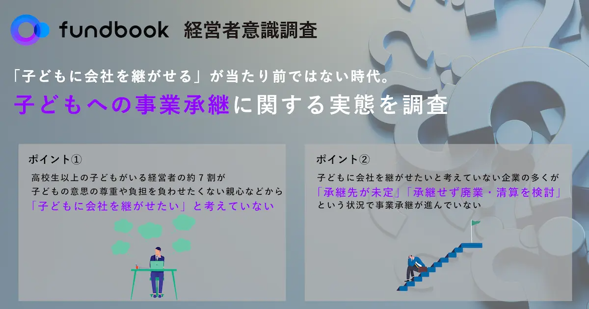 子どもへの事業承継を行わない企業が約7割。「子どもに会社を継がせる」が当たり前ではなくなった一方、多くの企業が「子ども以外への事業承継」に苦戦　〜子どもがいる経営者へ「子どもへの事業承継に関する調査」を実施〜