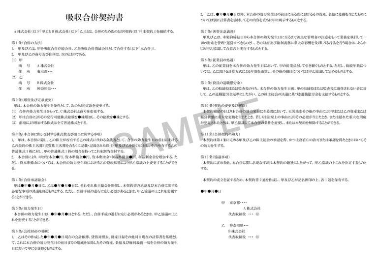 吸収合併契約書例