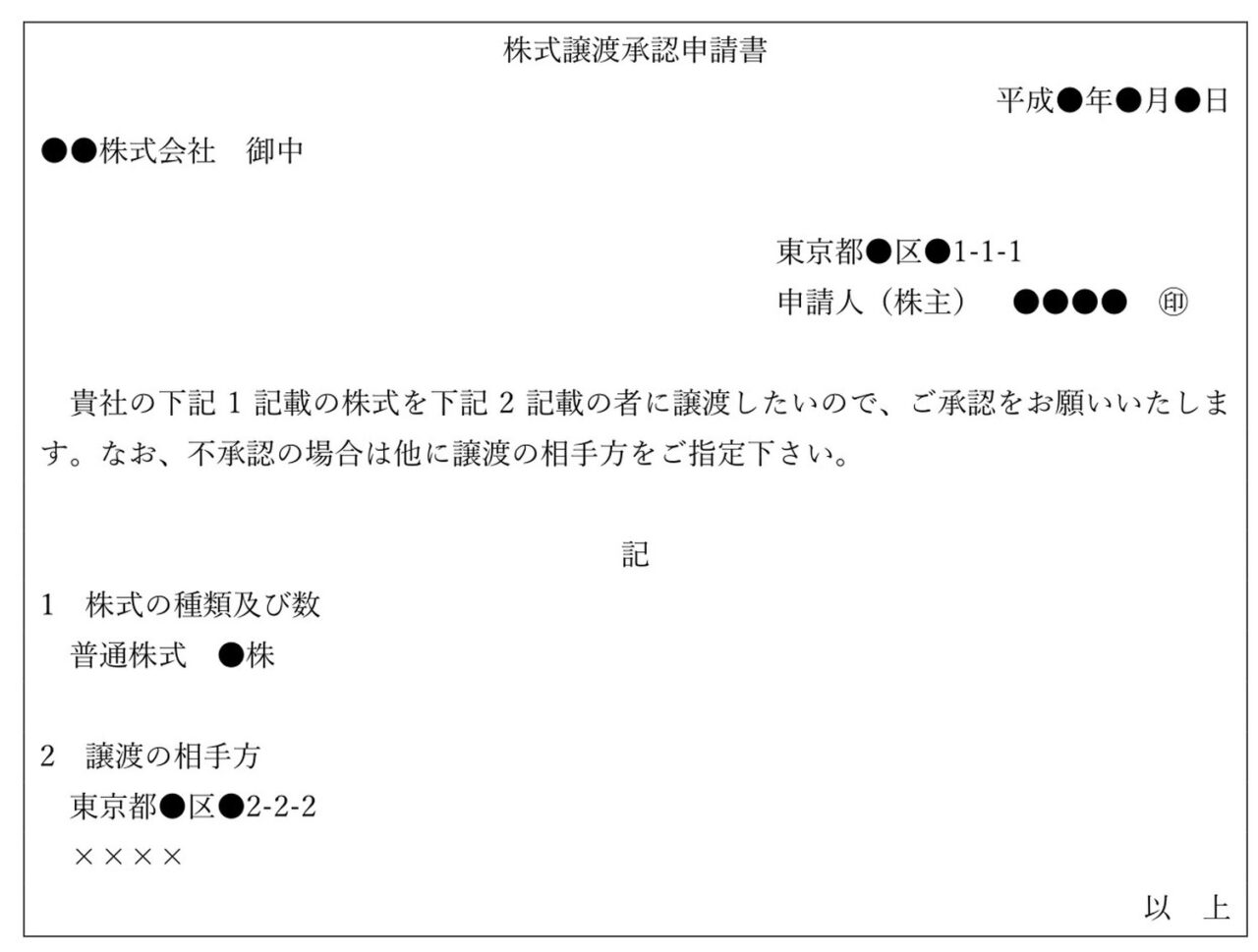 株式譲渡承認申請書